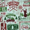 Christmas beige red and green retro style fabric