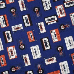 Blue marine audio tape fabric - cotton