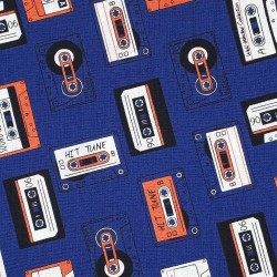 Blue marine audio tape fabric - cotton