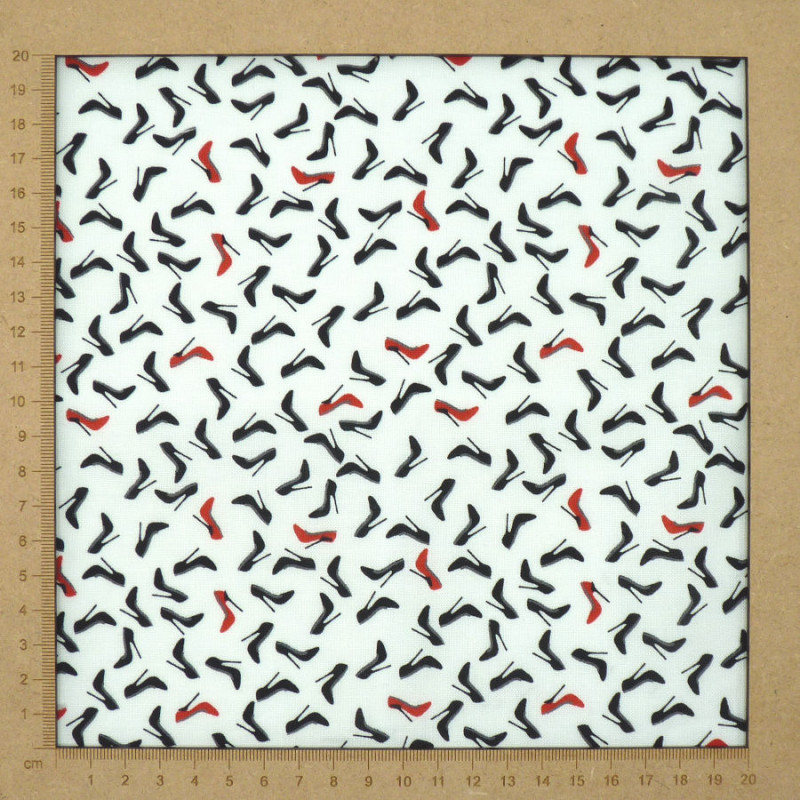 Fabric with small shoes patterns on white - cotton