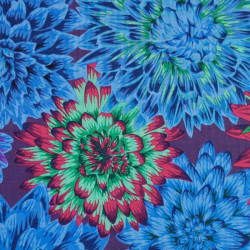 Tissu Kaffe Fassett collective chrysanthèmes bleues vertes rouges sur fond violet