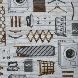 Laundry room fabric in black white and beige - cotton