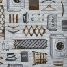 Laundry room fabric in black white and beige - cotton