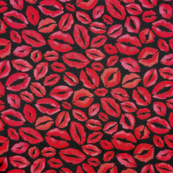 Red kiss fabric on black background - cotton