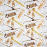 Retro winter sports fabric with skis, sledges, snowshoes