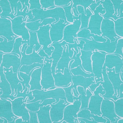 Jersey fabric pastel turquoise cats