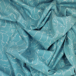 Jersey fabric pastel turquoise cats