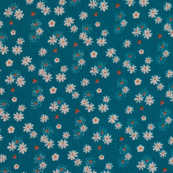 Teal blue jersey fabric with pretty little flower patterns