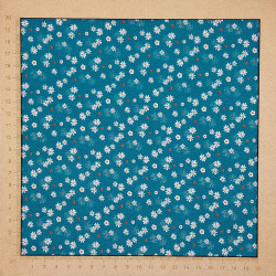 Teal blue jersey fabric with pretty little flower patterns