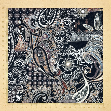 Black paisley cotton jersey fabric