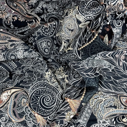 Black paisley cotton jersey fabric