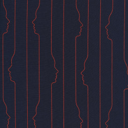 Dark blue viscose poplin with faces on lines patterns