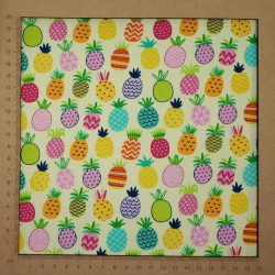 Pale yellow with colorful small ananas patterns fabric