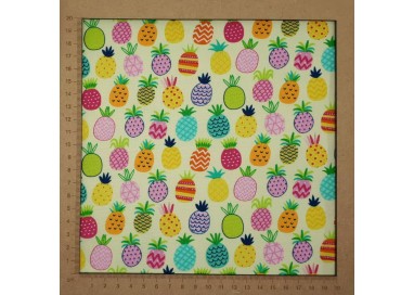 Pale yellow with colorful small ananas patterns fabric